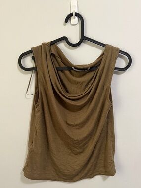 Taupe Lyocell Top with Draped Neck from MANGO